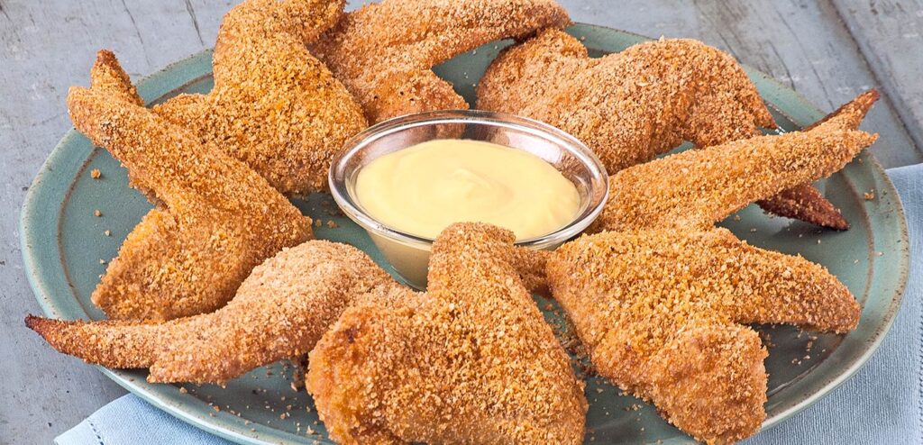 ASINHAS EMPANADAS COM MOLHO DE MOSTARDA