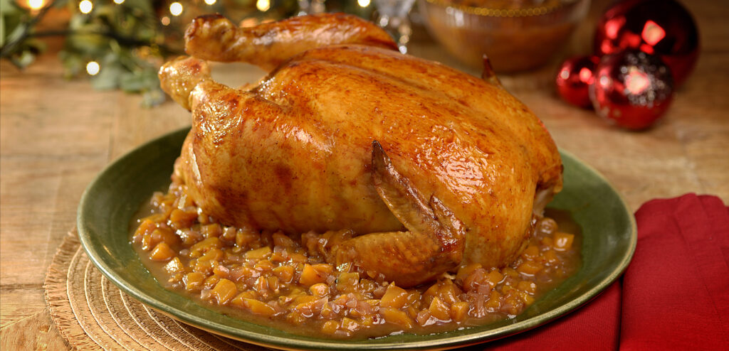 AVE NATALINA COM CHUTNEY DE PÊSSEGO