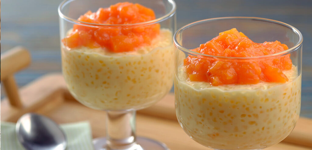 CREME DE TAPIOCA COM DOCE DE ABÓBORA E MARACUJÁ
