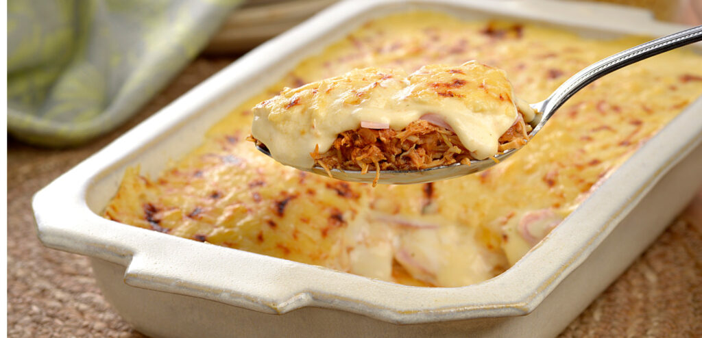 FRICASSÉ DE FRANGO COM ALHO-PORÓ