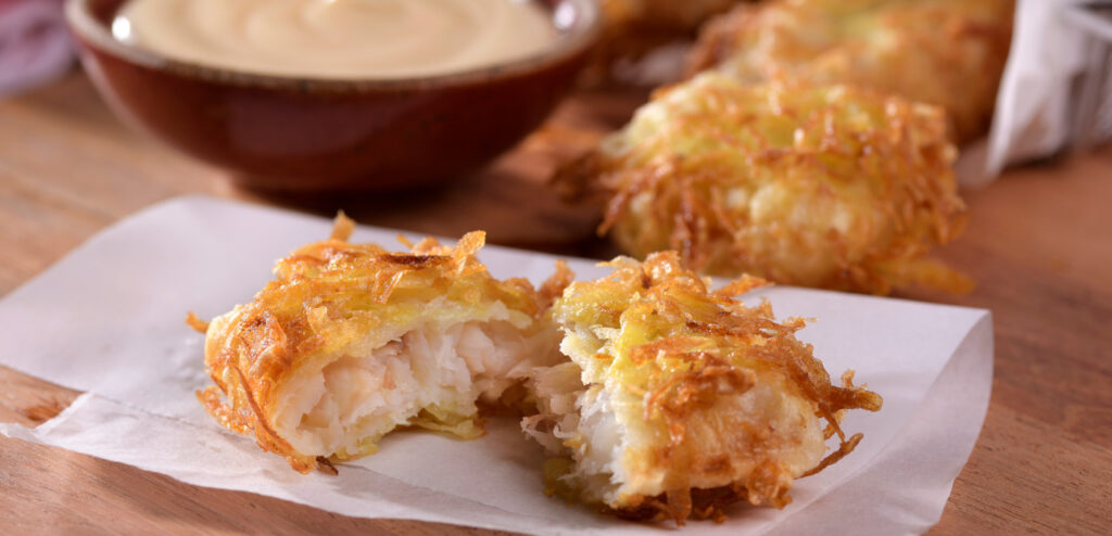 PEIXE COM CRISPY DE BATATA-DOCE