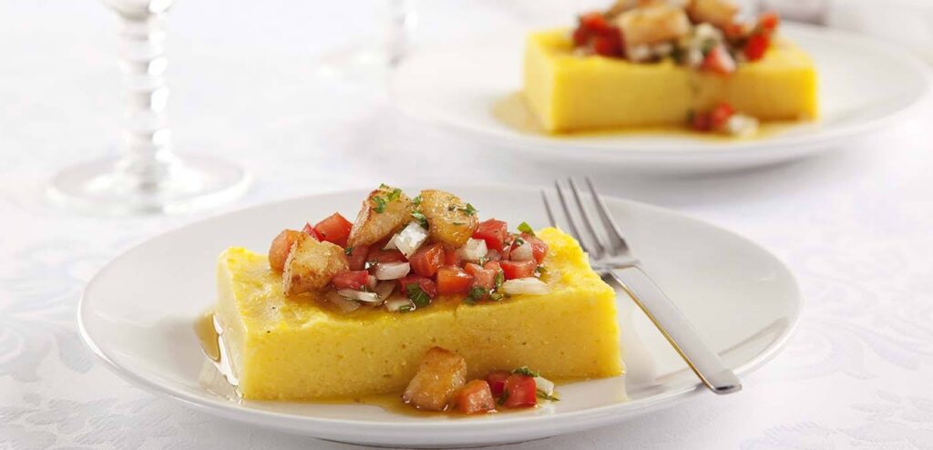 POLENTA AO VINAGRETE DE PESCADA