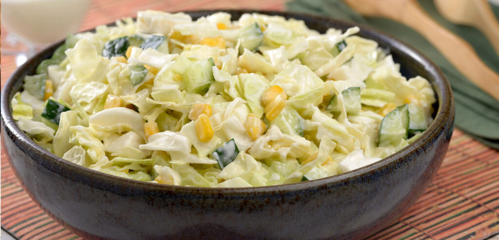 SALADA DE REPOLHO E PEPINO AO MOLHO DE IOGURTE