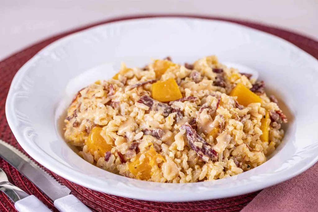 ARROZ CREMOSO DE ABÓBORA COM CARNE-SECA